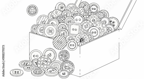 A treasure chest overflowing with a variety of intricately designed buttons