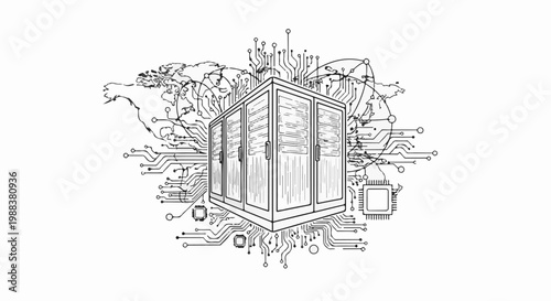 Server rack connected to global network and circuits