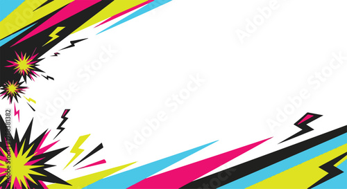 Dynamic comic book style background with vibrant explosions and lightning bolts, graphic design element.