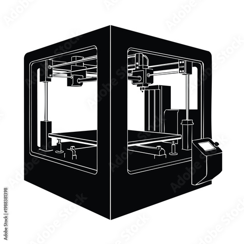 Modern industrial large format three dimensional printer silhouette.