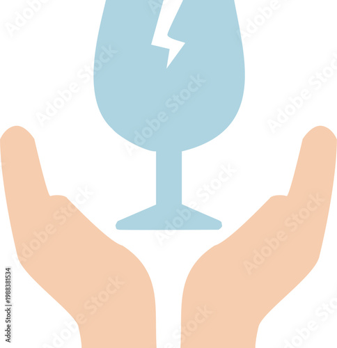 파손 주의 및 취급 주의 유리잔과 손 기호 플랫 벡터