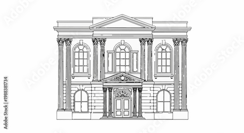 Ornate neoclassical building with columns, pediment, and arched windows