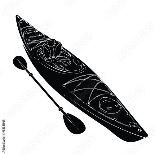 Outdoor kayak bundle recreational rowing boat silhouette illustration.