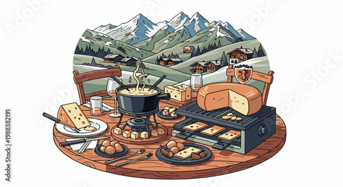 Mountain village cheese fondue and raclette dinner