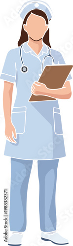 Nurse with stethoscope and clipboard, medical professional in uniform, healthcare worker holding patient chart, caring for sick people.