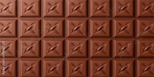 A seamless chocolate pattern background featuring a dark brown cocoa bar texture with sweet milk candy blocks and delicious gourmet snack squares for a tasty abstract food ornament