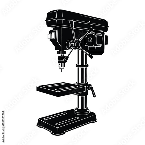 Precision drill press machine set bundle silhouette for metalwork.