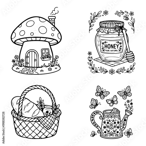 Satisfying Cottagecore Life Minimalist Kids Coloring Page Activity Bundle