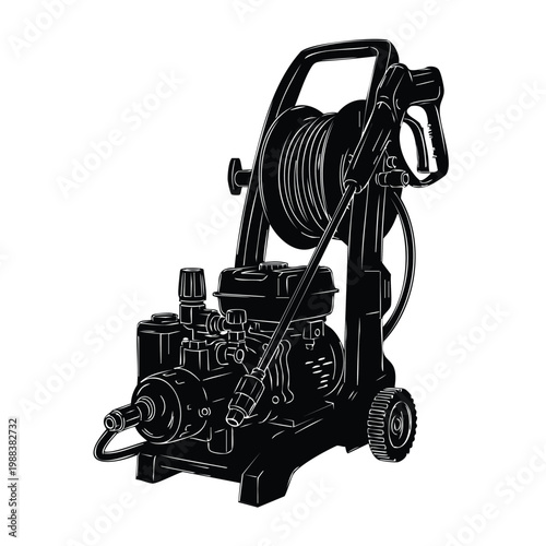 Pressure washer machine silhouette vector set bundle.