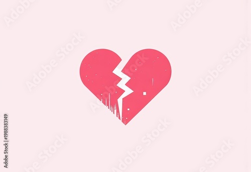 Illustration of a Broken Heart Symbolizing Heartbreak and Emotional Distress on a Pastel Pink Background with Minimalistic Design Elements