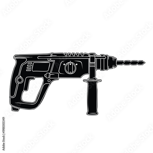Rotary hammer drill power tool vector silhouette bundle set graphics.