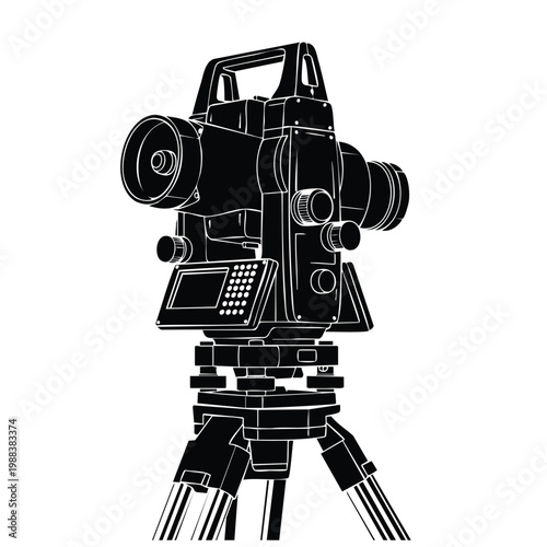 Professional surveying equipment silhouette set bundle on white background.