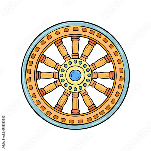 Buddhist Dharma Chakra Symbol Represents Enlightenment and the Path to Nirvana
