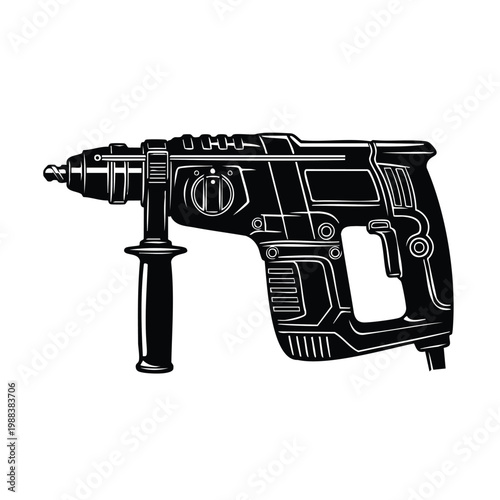 Rotary hammer silhouette tool vector illustration.