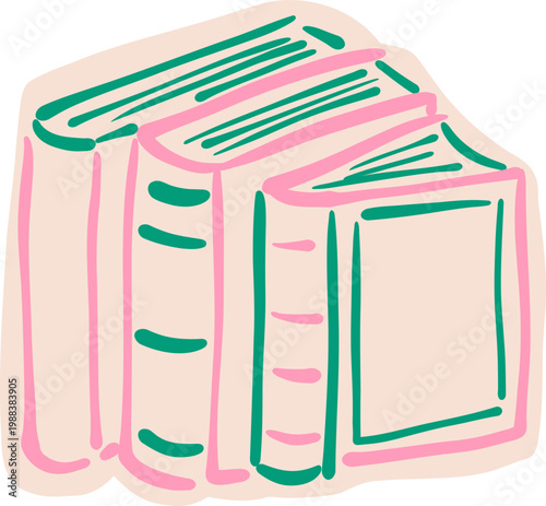 Neon Outline Stack Of Books, Reading Study Library Sticker Doodle Illustration