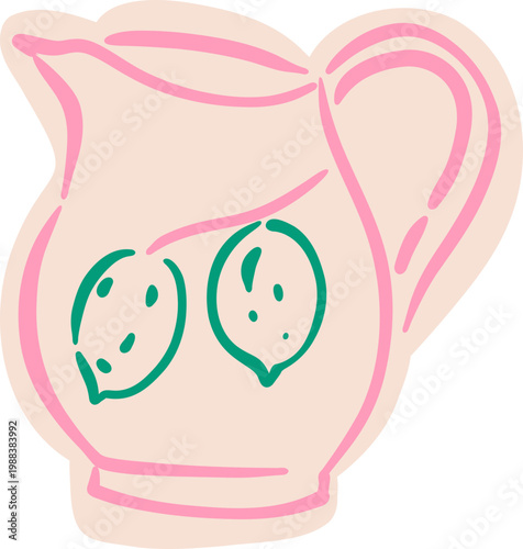 Neon Outline Lemon Pitcher, Fresh Citrus Drink Beverage Sticker Doodle Illustration
