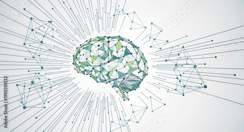 Abstract digital brain with connecting lines and dots.