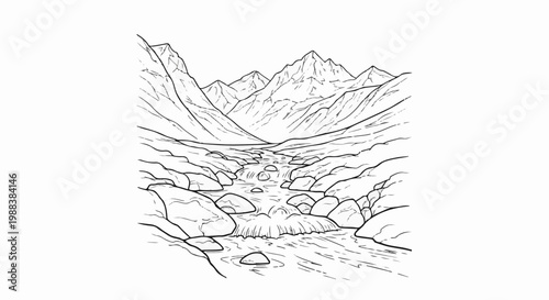 Mountain valley with a rocky stream flowing through it