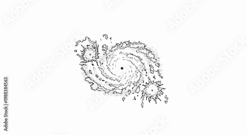 Stylized spiral galaxy with a central black hole and stellar nurseries