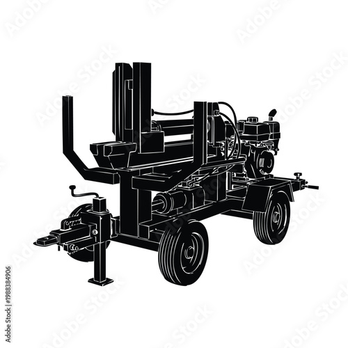 Silhouette bundle set of heavy machinery including log splitter and combine.