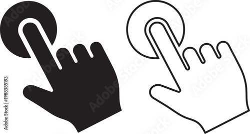 Two hand icons pointing or pressing buttons black and white
