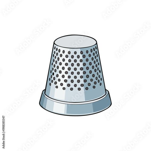 Silver sewing thimble with many small holes for finger protection during needlework