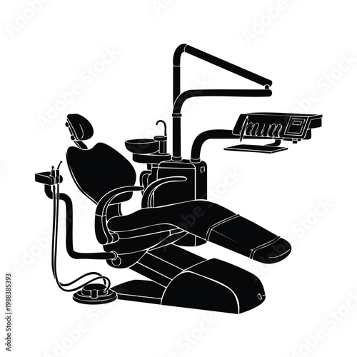 Silhouette bundle set of medical equipment dental chair and examination light.