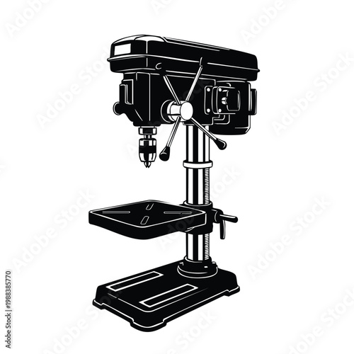 Silhouette drill press on white background vector bundle.