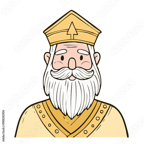 Elderly Man with Long White Beard and Miter Hat Symbolizing Wisdom and Spirituality