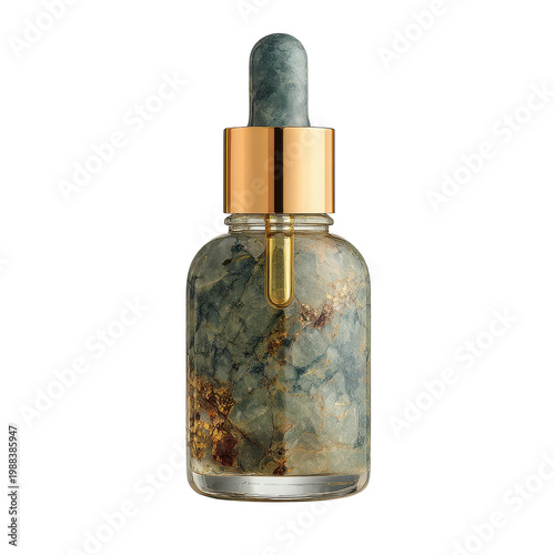 Bottle made of stone with dropper shows liquid inside on white background on transparent background