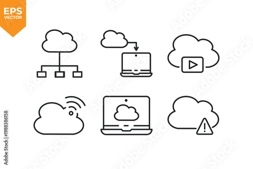 Set of line icons related to Cloud Computing. Vector illustration.