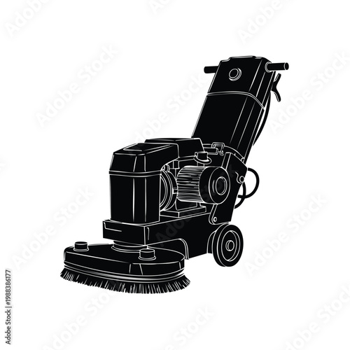 Silhouette floor buffer machine on white background vector bundle.