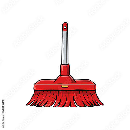 Bright Red Bristle Floor Broom with Silver Handle for Cleaning and Sweeping