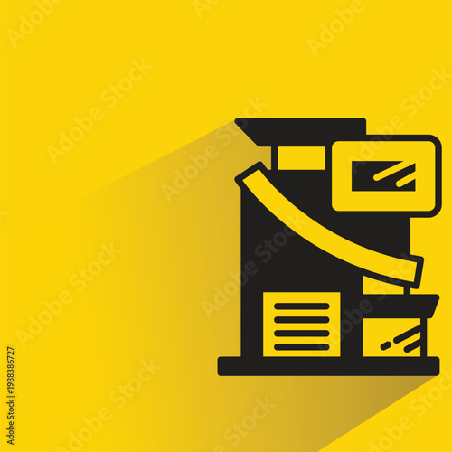 modern building icon with shadow on yellow background
