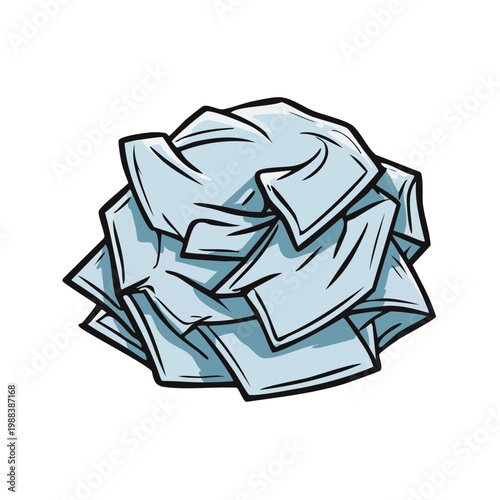Crumpled Ball of Light Blue Paper with Black Outline Hand Drawn Illustration