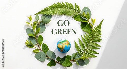 Go green concept with leaves circle frame and earth environmental design