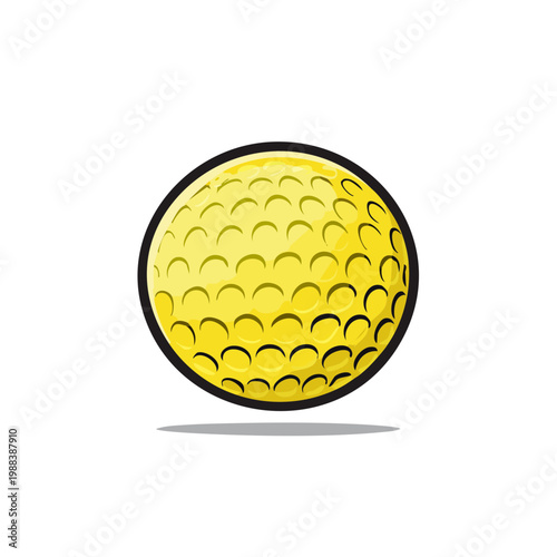 Bright yellow golf ball with dimple pattern and black outline