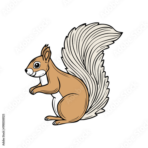 Charming cartoon squirrel with bushy tail illustration, a small wild animal with playful eyes.