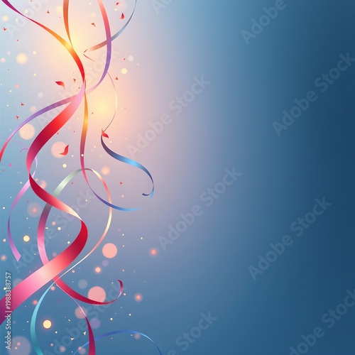 a celebration abstract with flowing light ribbons and soft gradient tones, subtle shadow depth and clean layout with wide copy space for event and sale banners