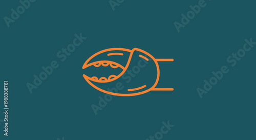 Minimalist orange crab claw icon on teal background