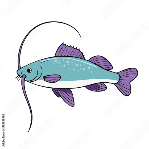 Cartoon Catfish With Long Barbels Swimming In Water Aquatic Animal