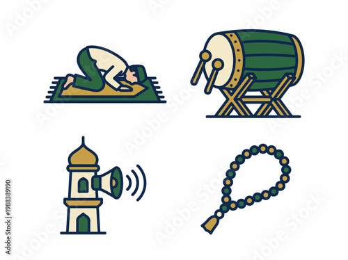 A collection of Islamic icons and symbols for Ramadan or Eid celebrations