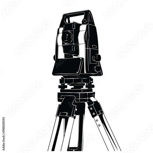 Total station surveying equipment vector silhouette bundle set design.