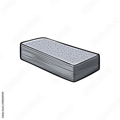 Cartoon illustration of a rectangular mattress with gray layers and dotted surface