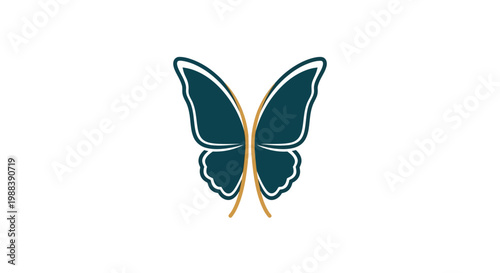 Elegant Teal Butterfly Logo with Golden Accent on White Background