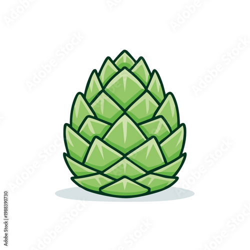 Stylized green hop cone illustration with layered petals on a white background