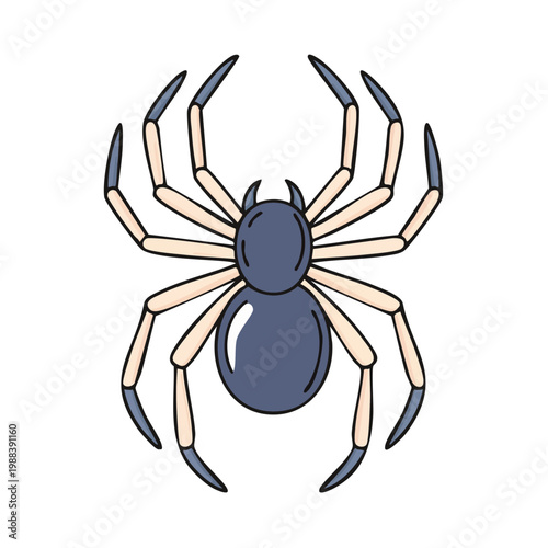Stylized cartoon arachnid with eight legs and two distinct body segments in a simplified illustration