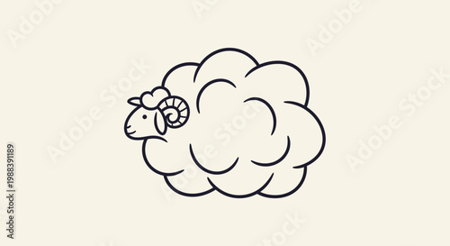 Minimalist Line Art Sheep Icon on Beige Background