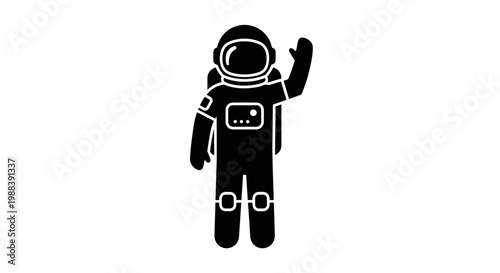 Minimalist Black Astronaut Silhouette Waving Gesture