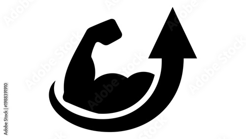 Fotografie Bicep muscle icon with an upward arrow indicating strength growth